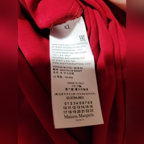 MM6 Maison Margiela Elastic Waist Dress 42 6 Red Flounce Sleeve - Picture 10 of 13